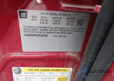 2012 Buick Lacrosse Leather Group z USA, uszkodzony, nr VIN 1G4GC5ER1CF327837